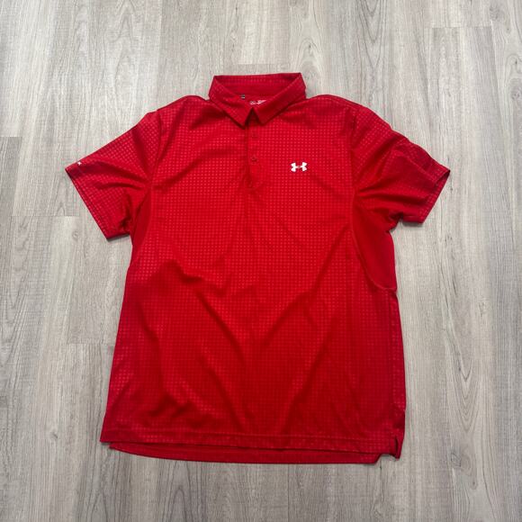 Under Armour Polo Shirt Men's 2XL XXL Collared Red Heat Gear Loose Fit Golf - Picture 1 of 9